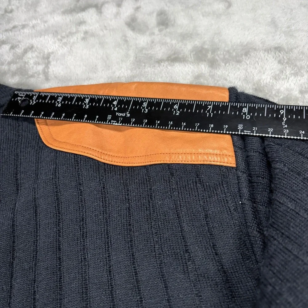 Orvis Mens Navy Blue Wool Blend Ribbed 1/4 Zip Sweater Leather Patches XL 9K3G